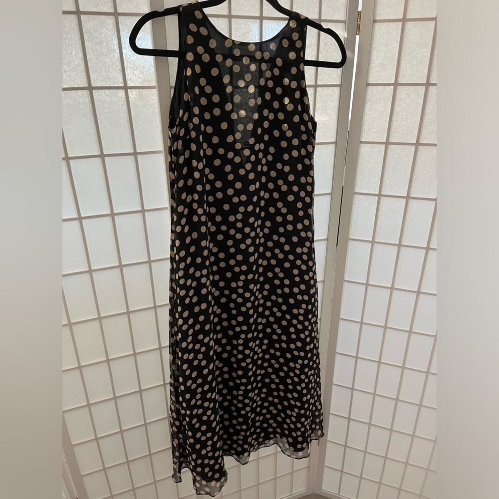 Bloomingdale’s Vintage 100% Silk Black & Cream Polka Dot Dress | Size: Petite 6